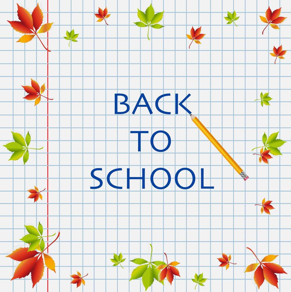 Back to school text. on paper with leaf elements. illustration vector