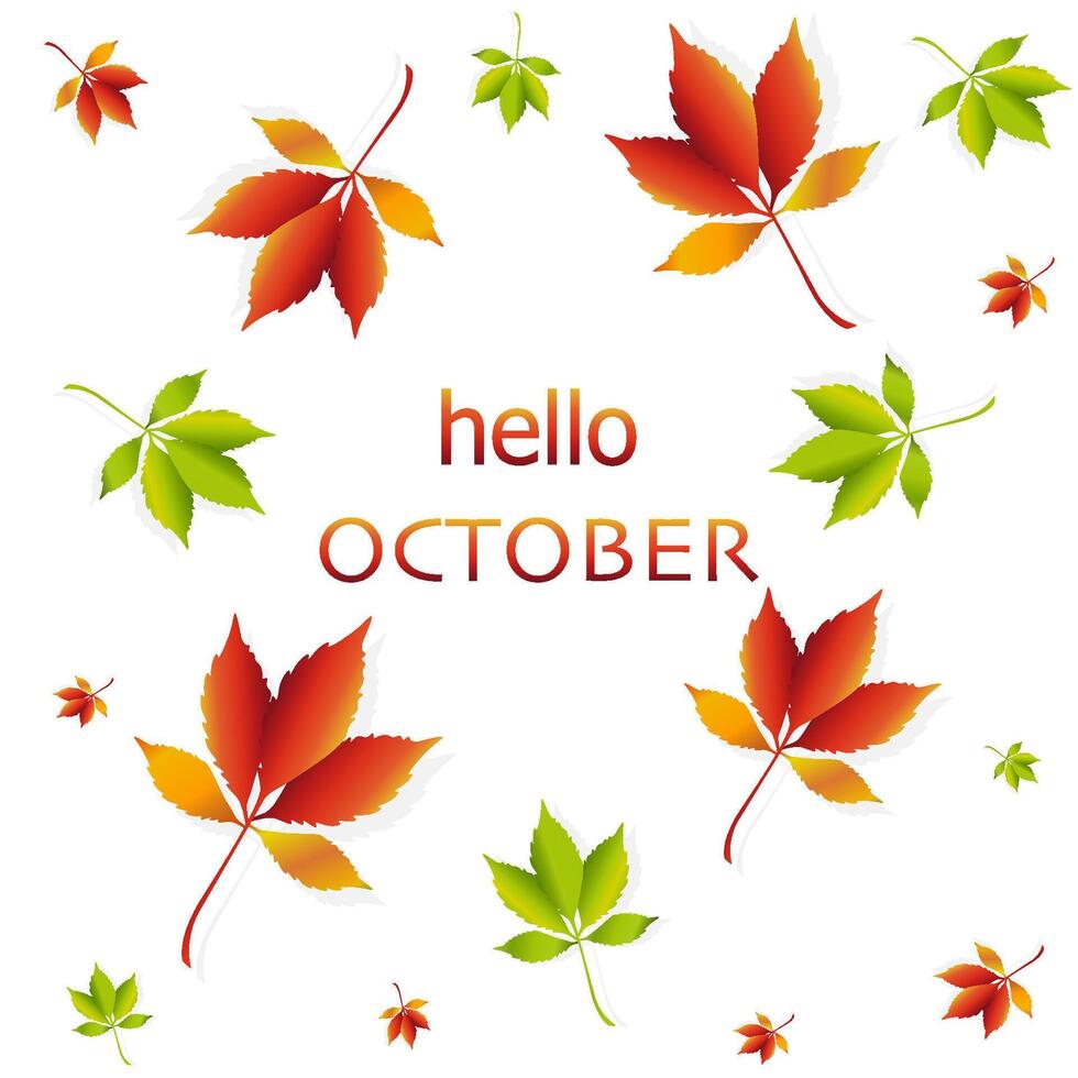 Autumn leaves with the inscription Hello October. Cozy November. illustration vector