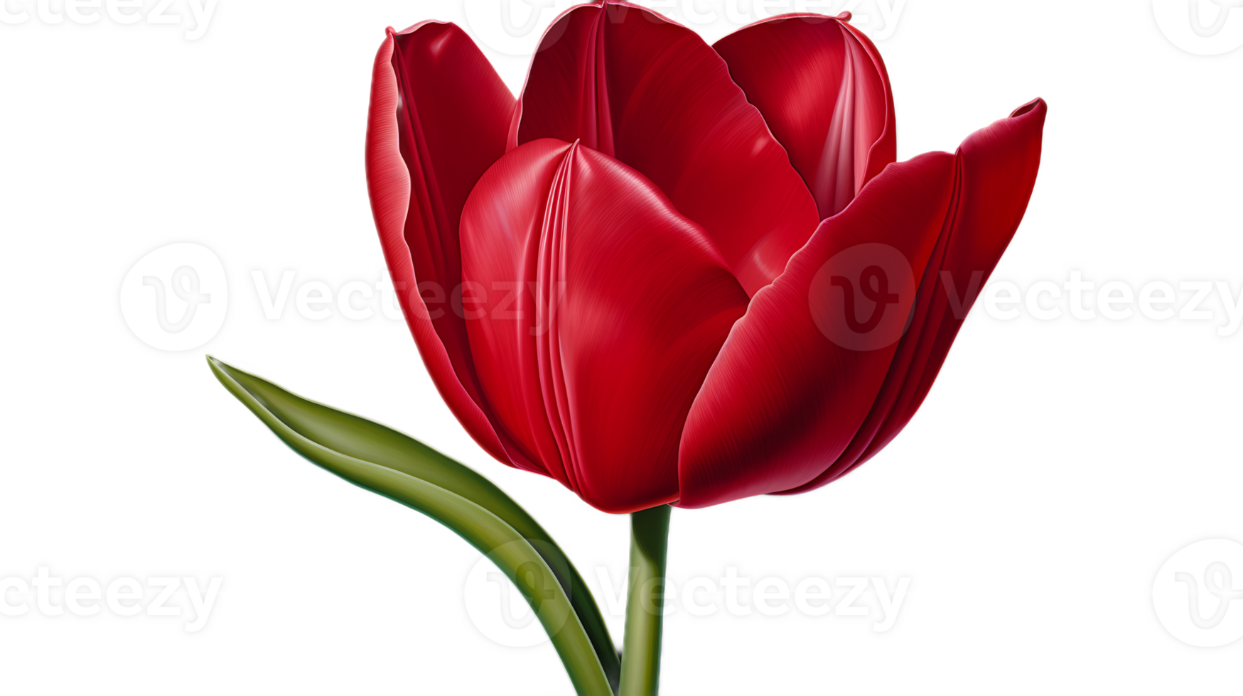 A classic, red tulip with a cup-shaped bloom on a transparent background png