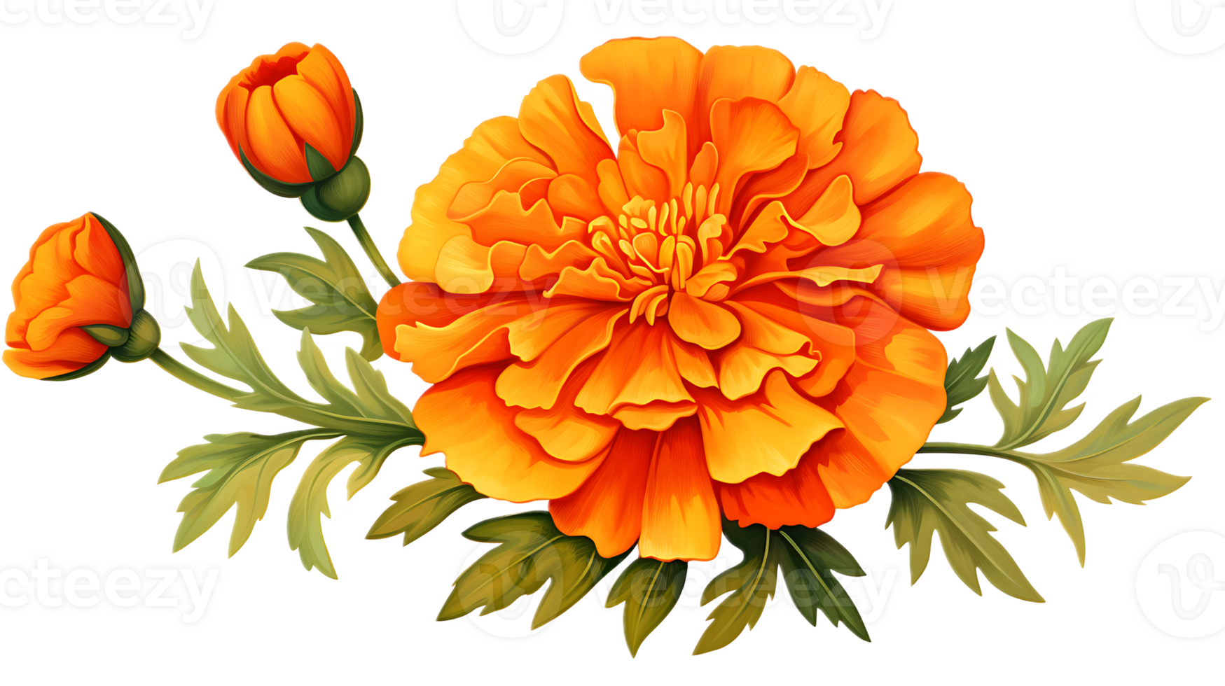 A bright, orange marigold with a bold, sunny center on a transparent background png