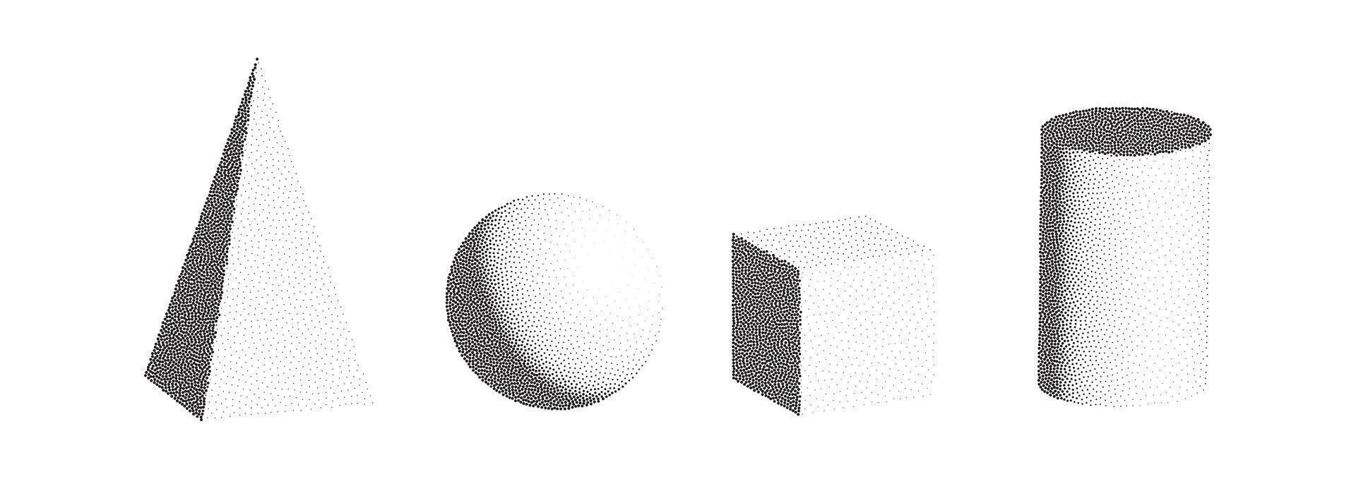 Dotwork 3D objects set. Grain texture effect vector