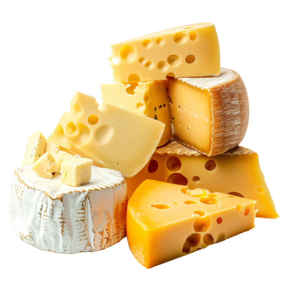 Stacks of various cheese isolated on transparent background png
