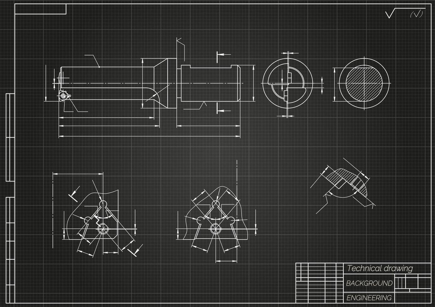 Mechanical engineering drawings on light background. Tap tools, borer. Technical Design. Cover. Blueprint. illustration vector