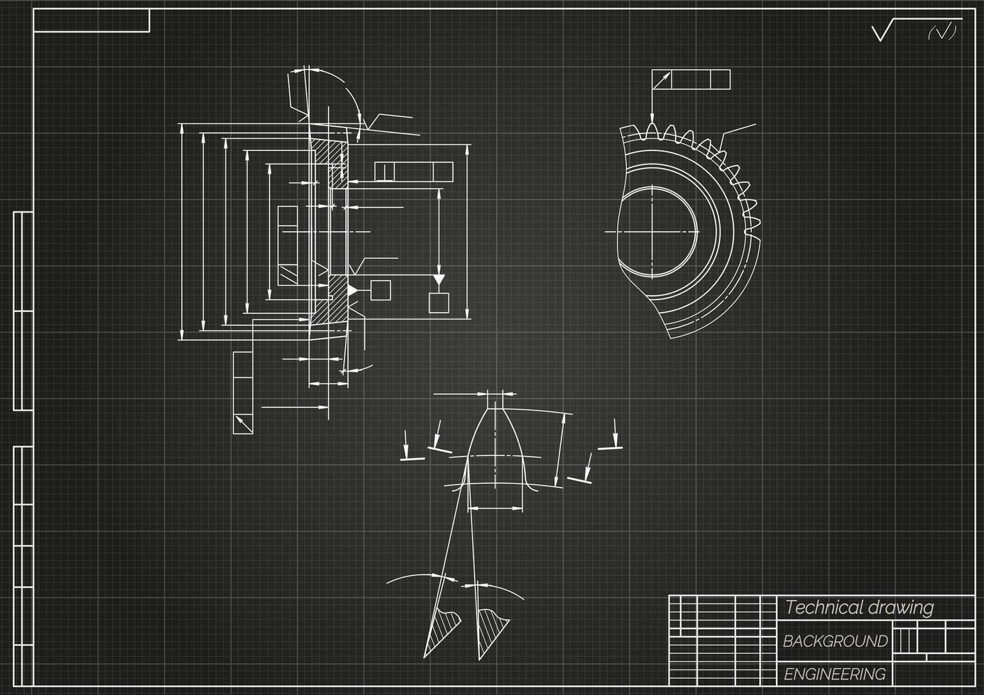 Mechanical engineering drawings on light background. Gear cutting tool. Technical Design. Cover. Blueprint. illustration vector