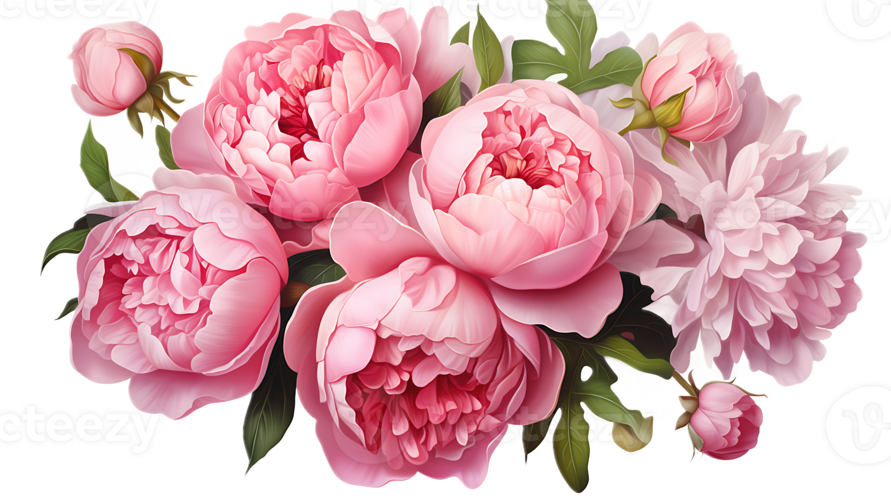 A soft, romantic bouquet of pink roses and peonies on a transparent background png