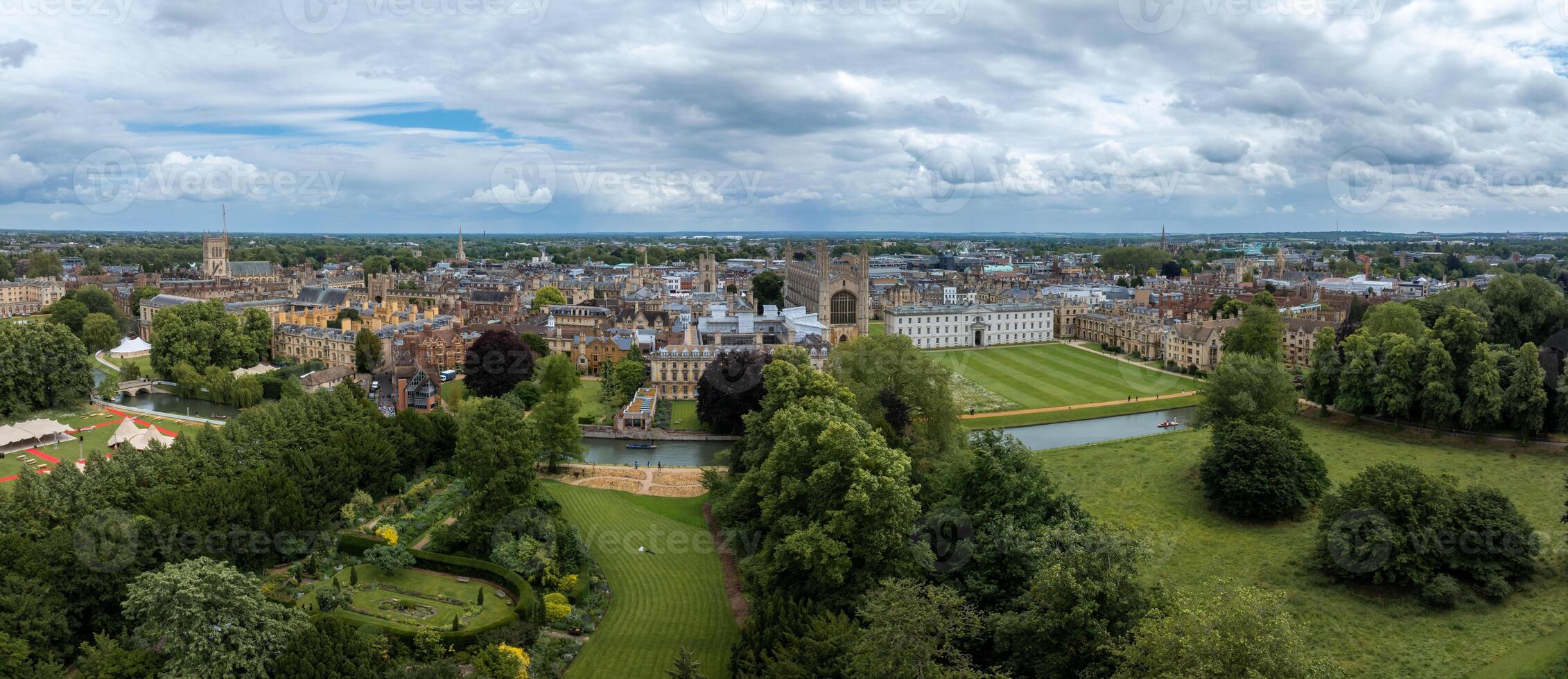 Aerial view of the old town of Cambridge. Beautiful Kings College Chapel in the center of Cambridge, Cambridgeshire, England. photo