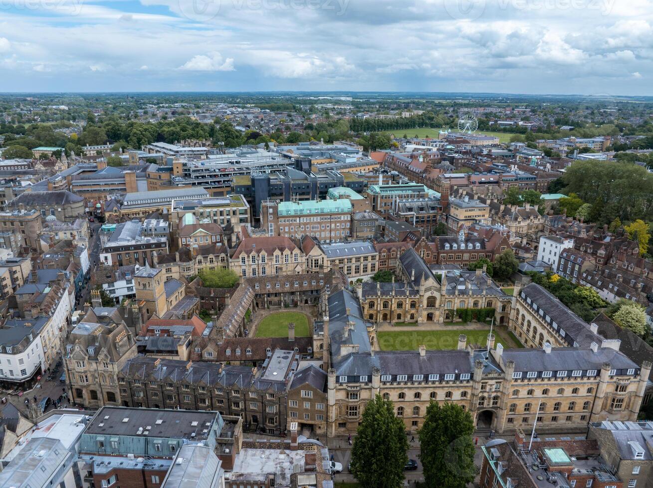 Aerial view of the old town of Cambridge. Beautiful Kings College Chapel in the center of Cambridge, Cambridgeshire, England. photo