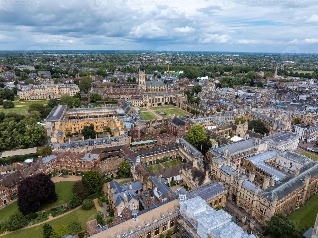 Aerial view of the old town of Cambridge. Beautiful Kings College Chapel in the center of Cambridge, Cambridgeshire, England. photo