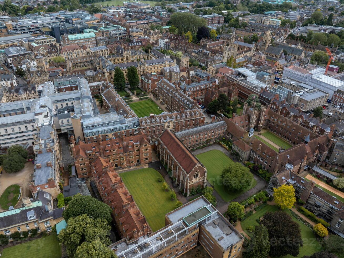 Aerial view of the old town of Cambridge. Beautiful Kings College Chapel in the center of Cambridge, Cambridgeshire, England. photo