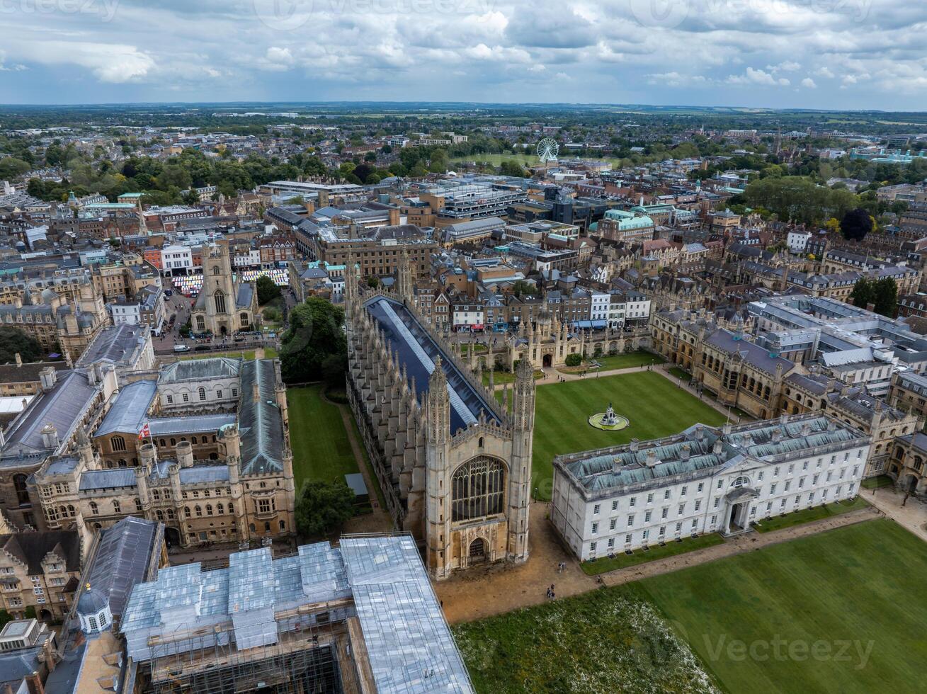 Aerial view of the old town of Cambridge. Beautiful Kings College Chapel in the center of Cambridge, Cambridgeshire, England. photo
