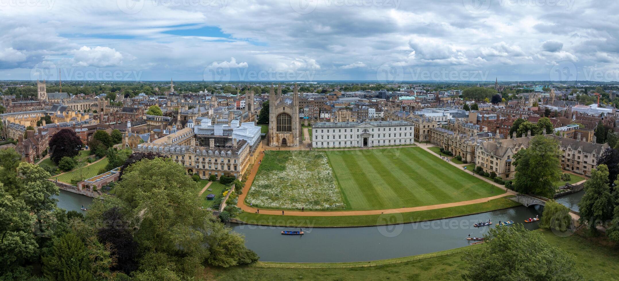 Aerial view of the old town of Cambridge. Beautiful Kings College Chapel in the center of Cambridge, Cambridgeshire, England. photo