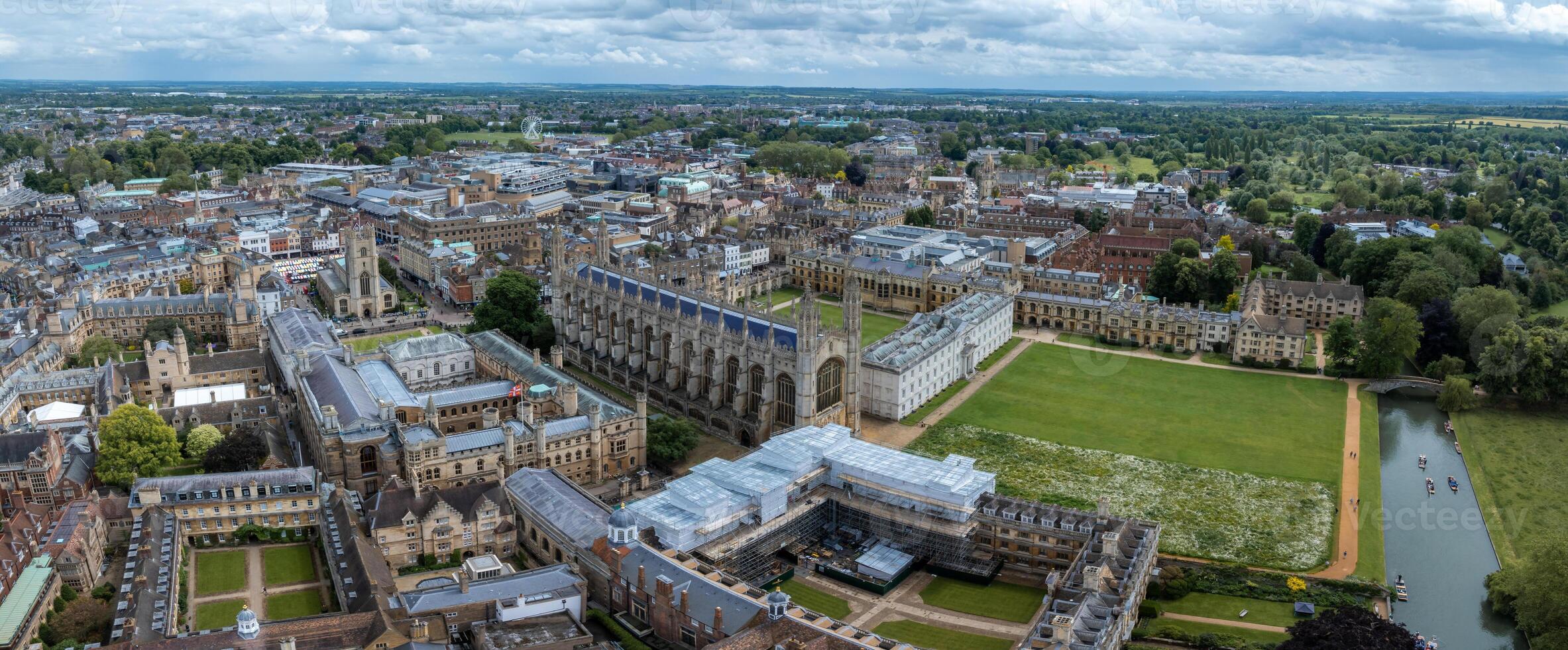 Aerial view of the old town of Cambridge. Beautiful Kings College Chapel in the center of Cambridge, Cambridgeshire, England. photo