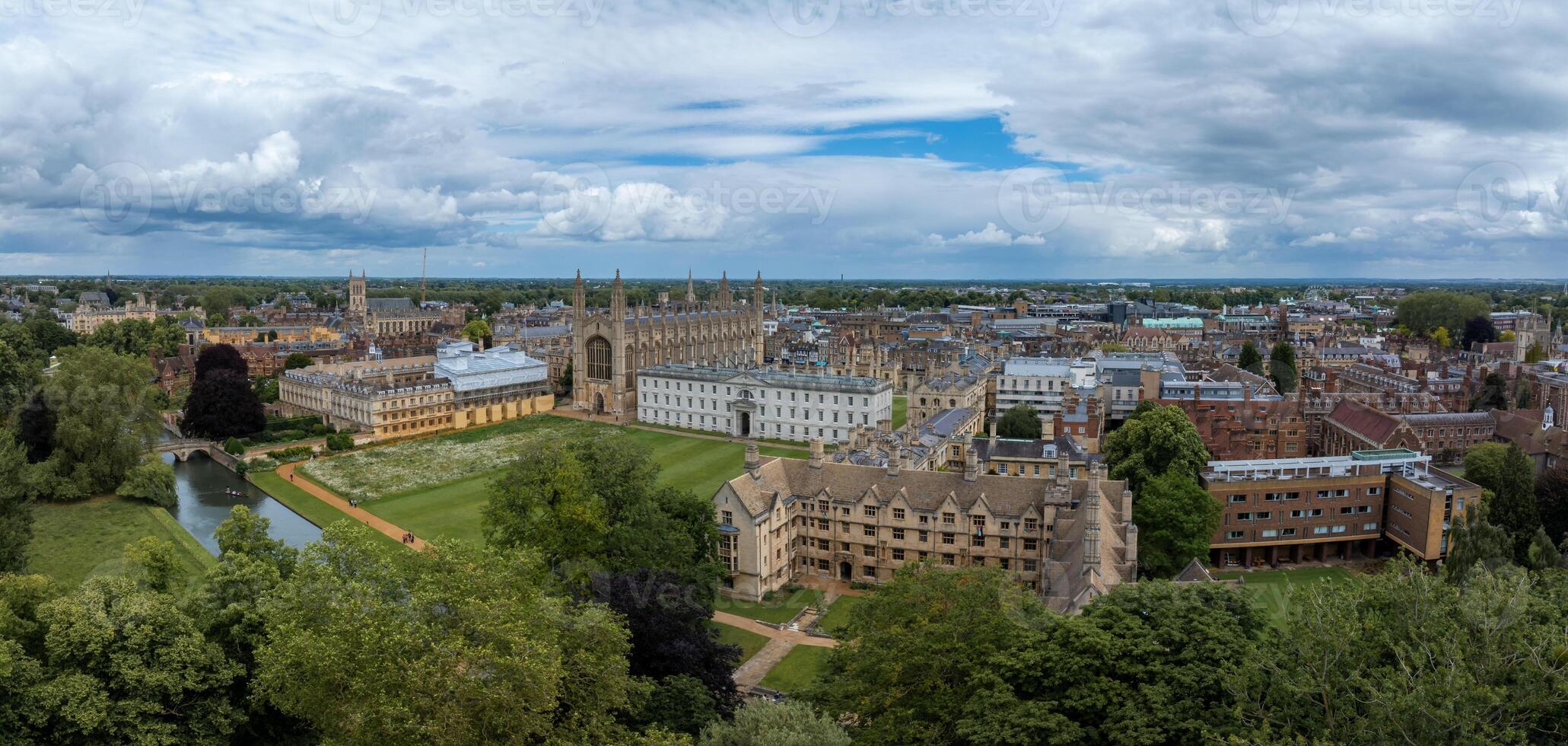 Aerial view of the old town of Cambridge. Beautiful Kings College Chapel in the center of Cambridge, Cambridgeshire, England. photo