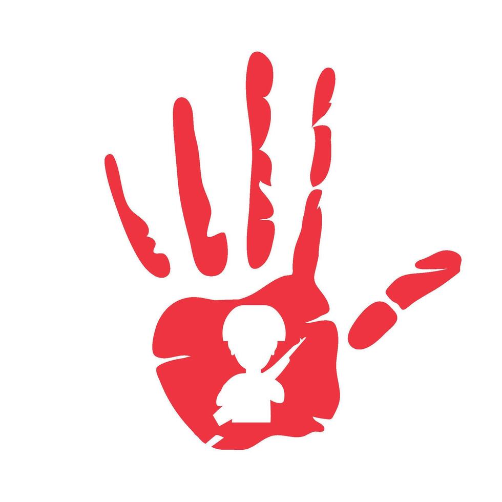 A hand with a man in it and a red handprint vector