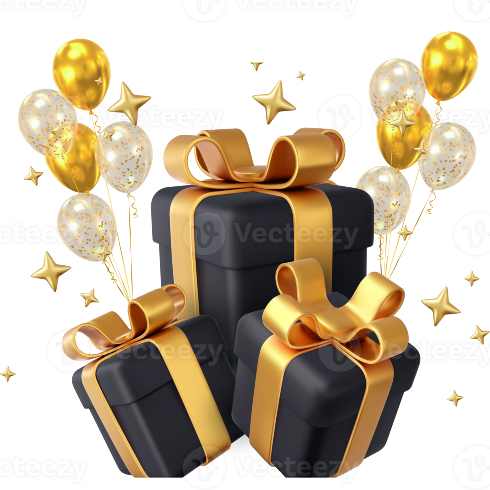 Happy birthday gift boxes with balloons png