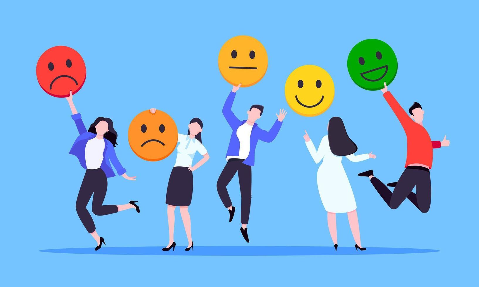 Employee happiness and work attitude feedback business concept flat style illustration. vector