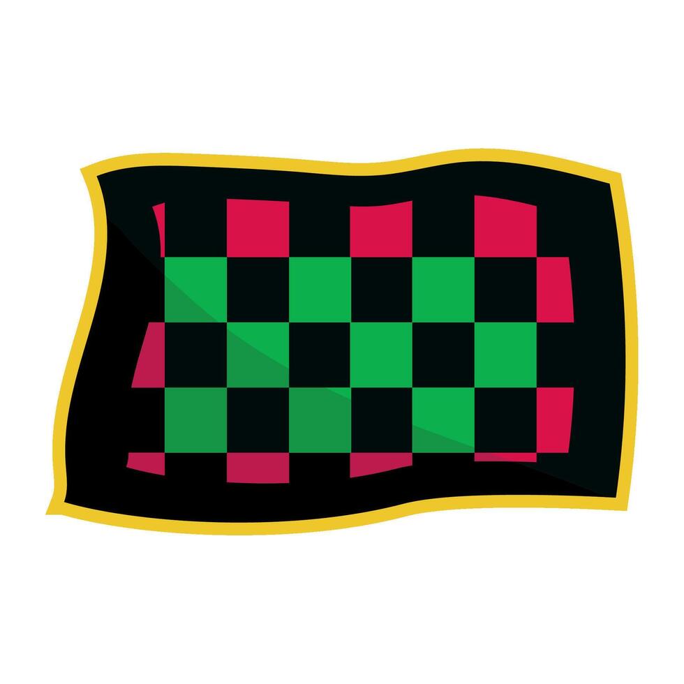 A black and red checkered flag with a gold border vector