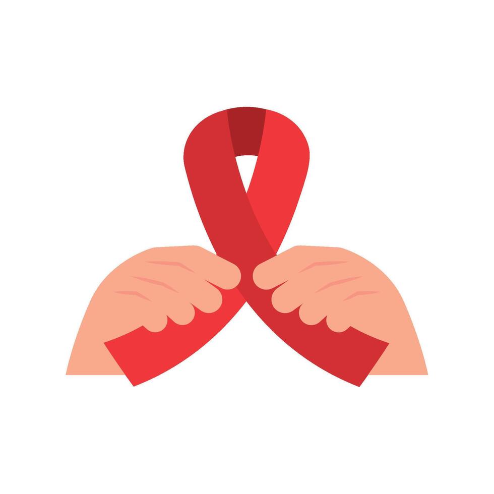 Hands holding a red ribbon on a white background vector