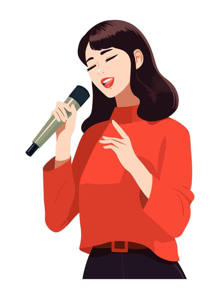 A woman singing into a microphone vector
