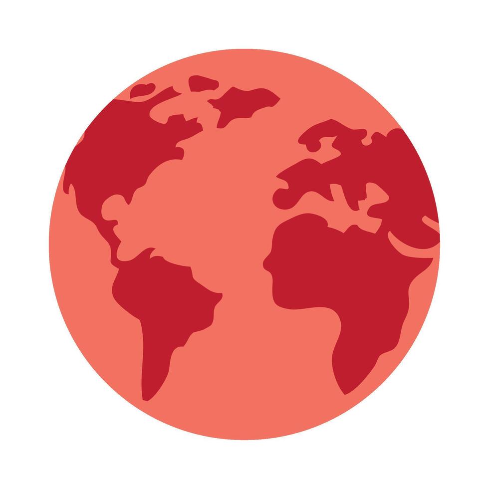 A red globe with a red outline of the world vector