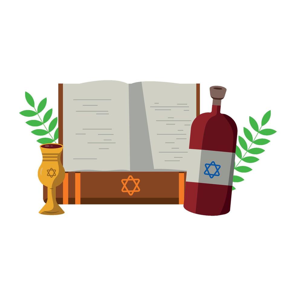 Jewish holy book, wine and olive branch, book of the law, book of the covenant vector