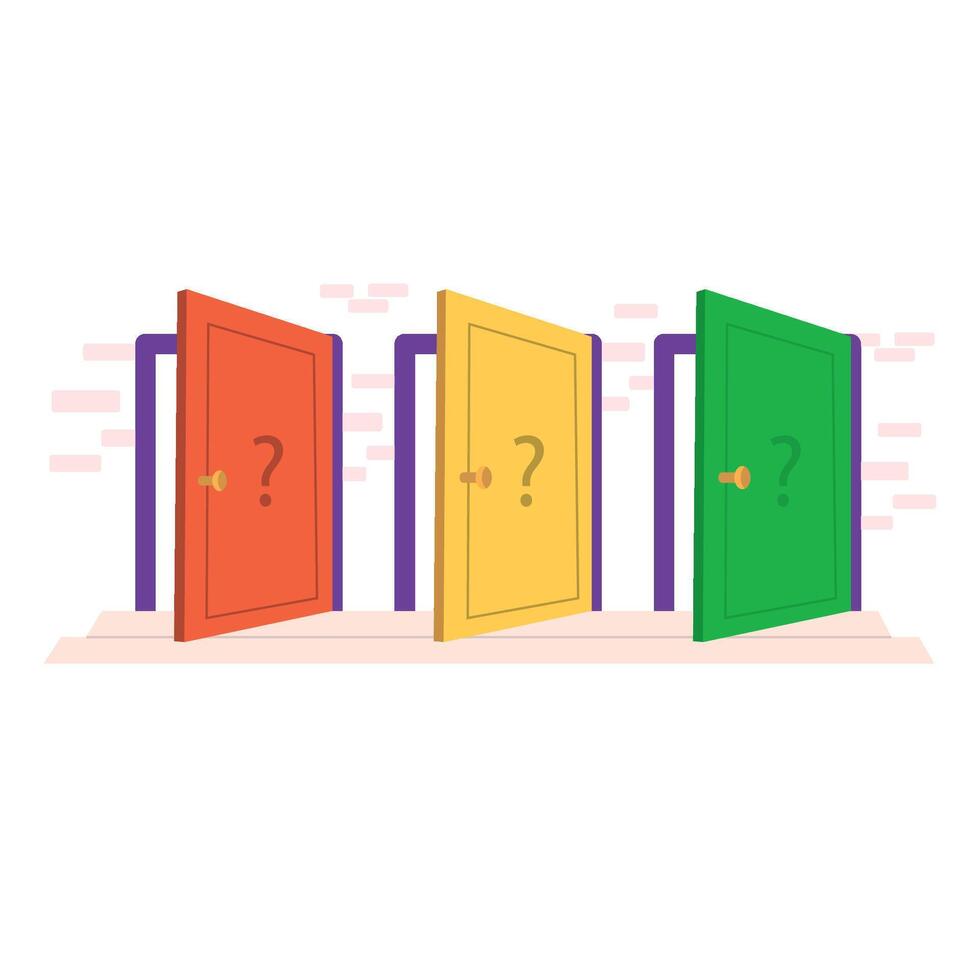 Three doors with question marks on them vector