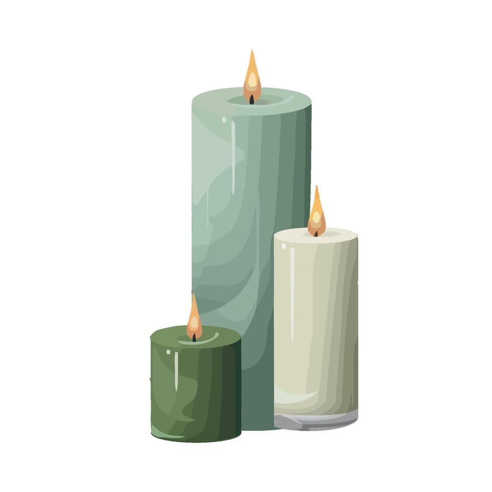 Three green candles on a white background vector