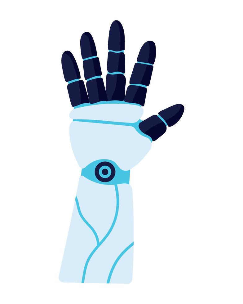 A robot hand with a blue glove on it vector