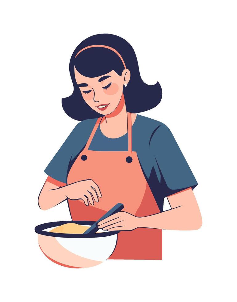 A woman in an apron is cooking food vector