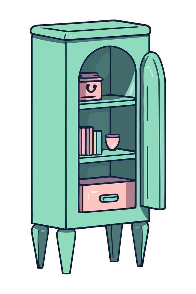 A green cabinet with a shelf and a drawer vector
