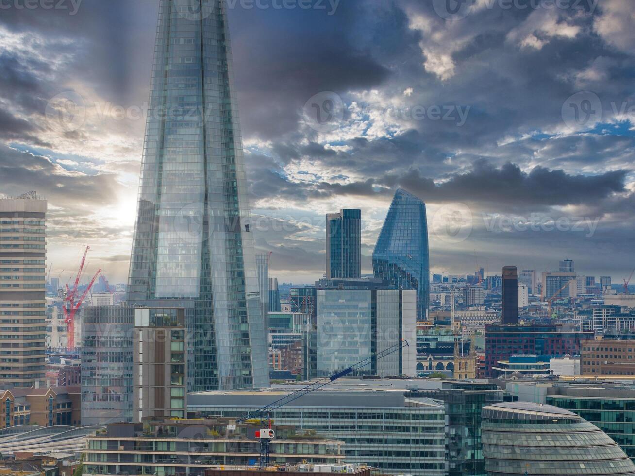 Close up view of the Shard skyscraper in London. The tallest building in the EU. Business center of London. photo