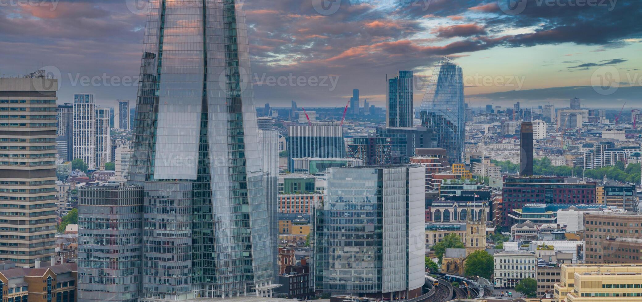 Close up view of the Shard skyscraper in London. The tallest building in the EU. Business center of London. photo