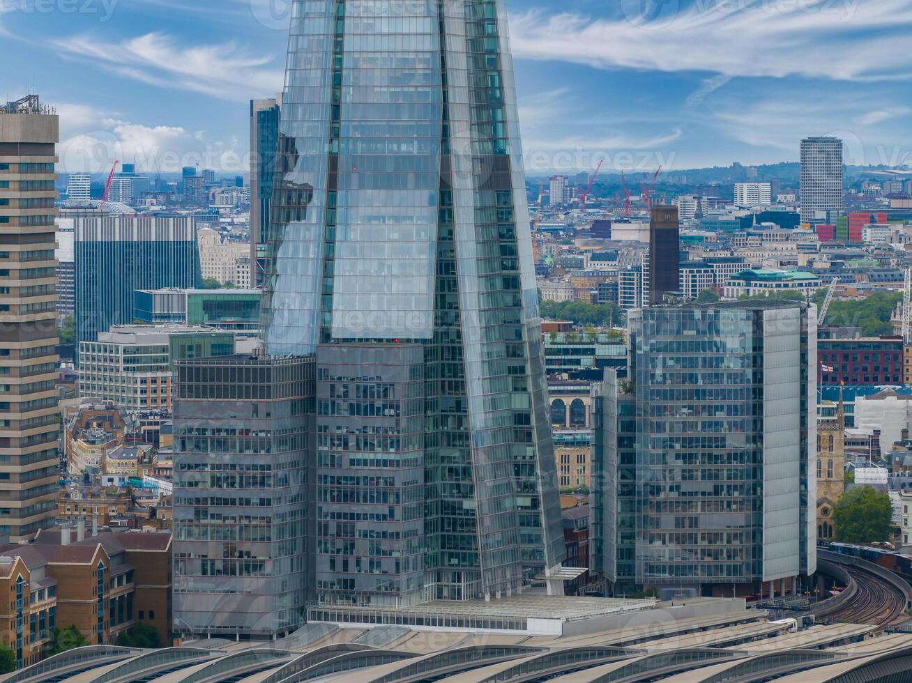 Close up view of the Shard skyscraper in London. The tallest building in the EU. Business center of London. photo