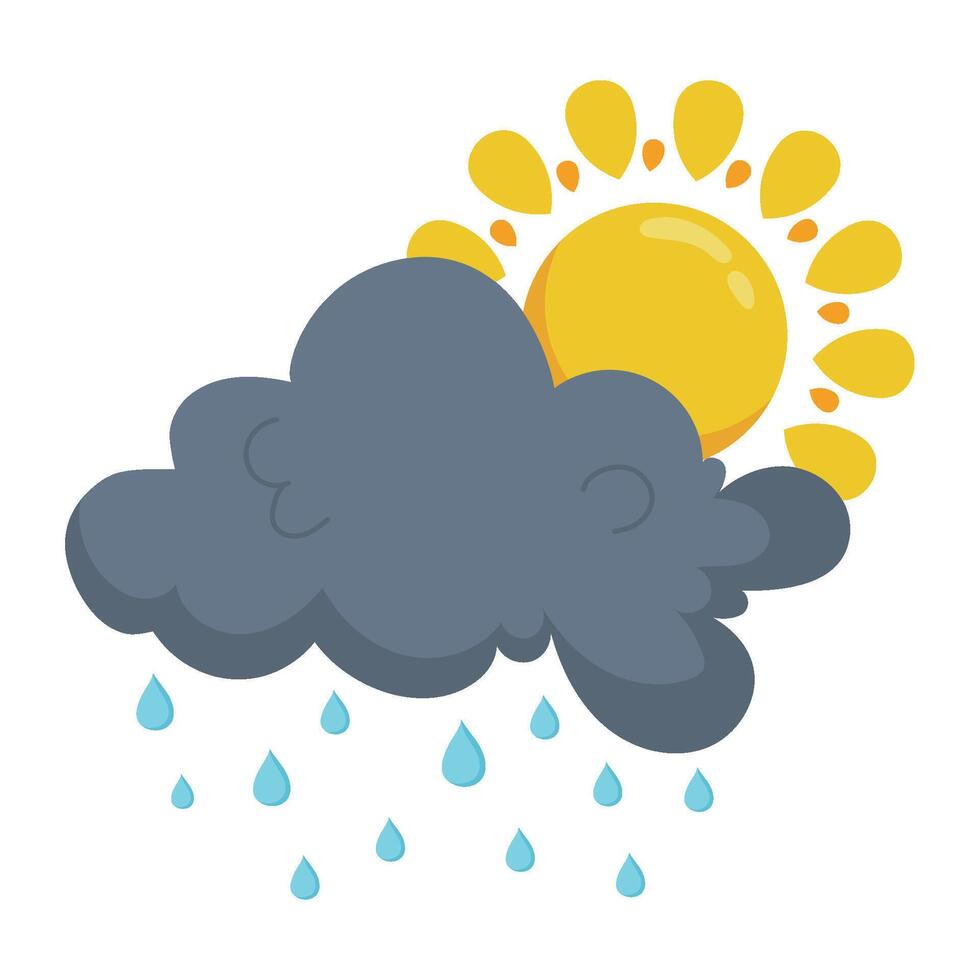 The sun is shining on a cloud with rain drops vector