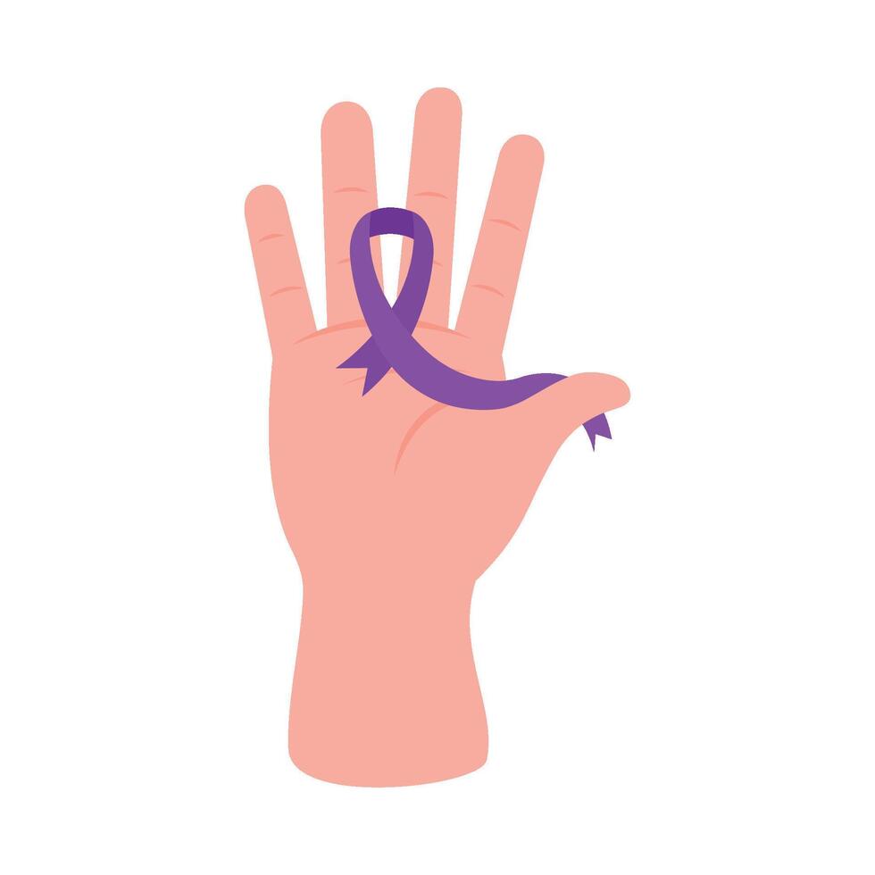 Hand with purple ribbon on it, symbol of awareness vector