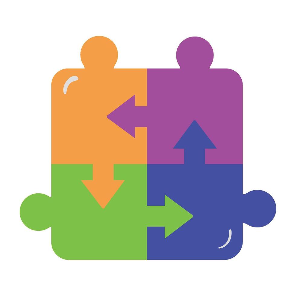 A puzzle piece with four people holding arrows vector
