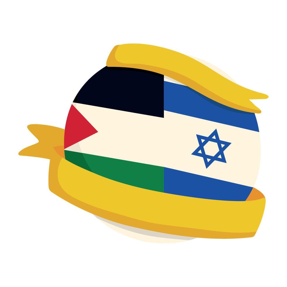 Israel and palestine flag in a circle with a ribbon illustration vector