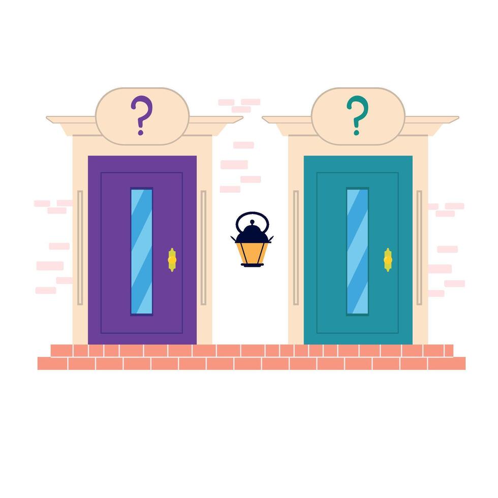 Two doors with question marks on them vector