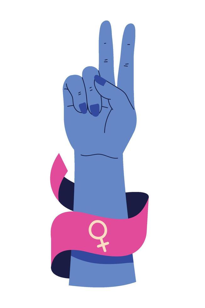 A hand with a peace sign and a pink ribbon vector