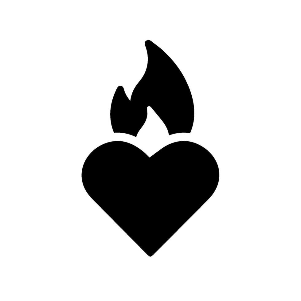 A black and white heart with a flame icon vector