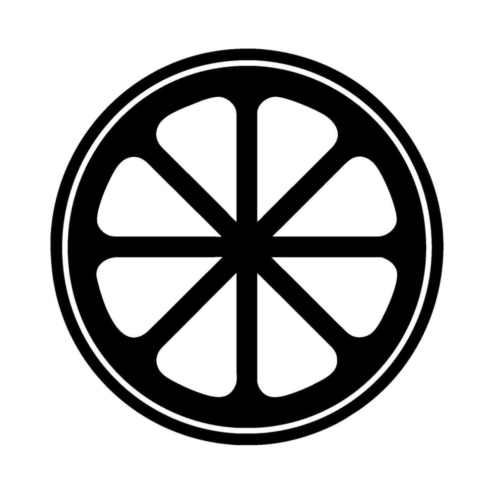 A black and white image of a wheel with a slice of lemon vector