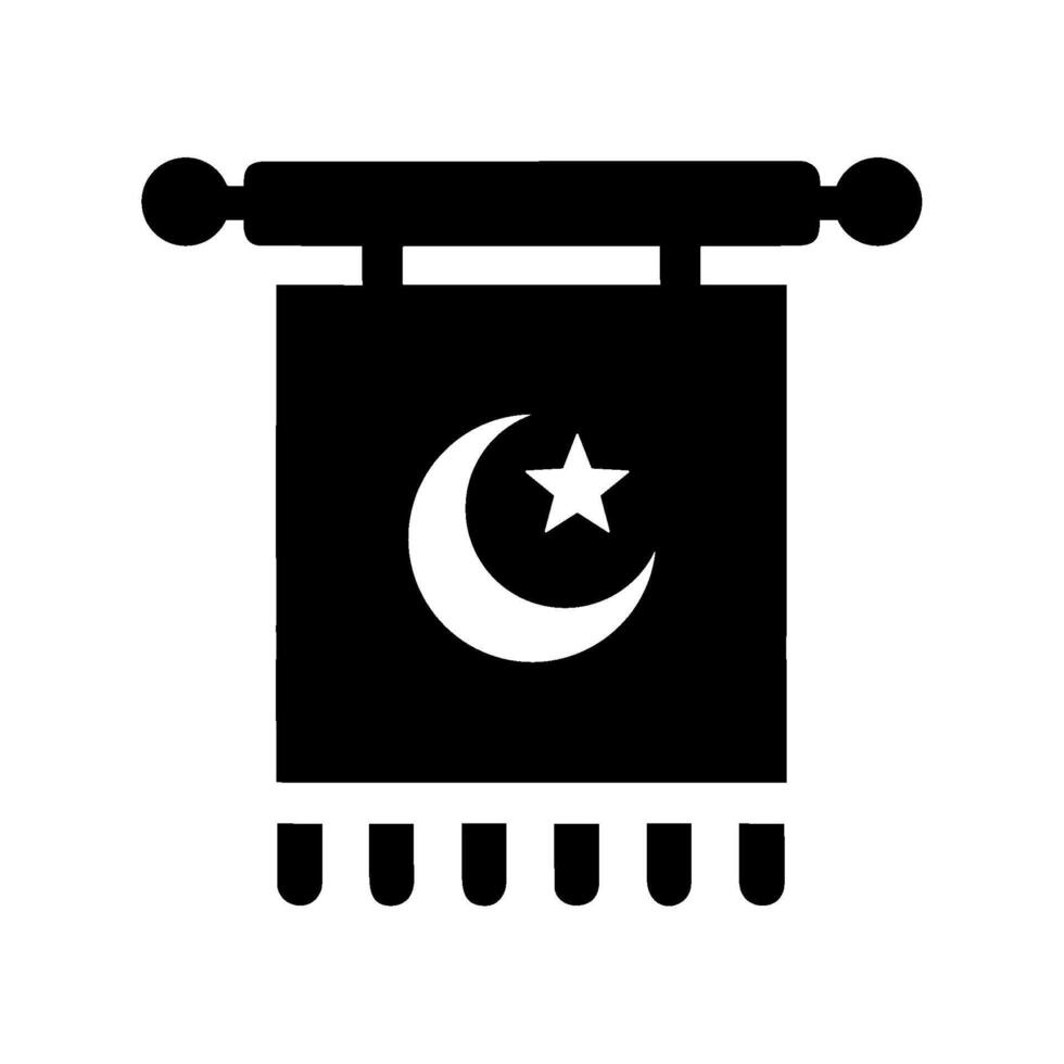 A black and white icon of a crescent and star vector