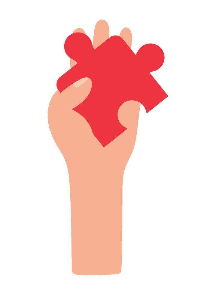 A hand holding a red puzzle piece vector