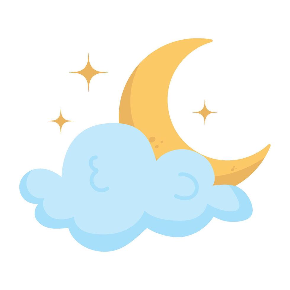 A cartoon moon and cloud with stars vector
