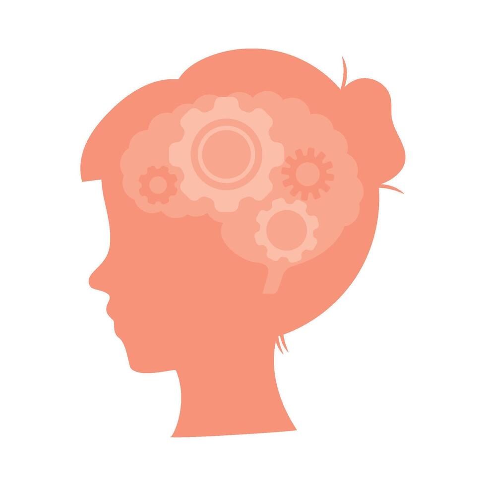 A silhouette of a woman's head with gears in the brain vector