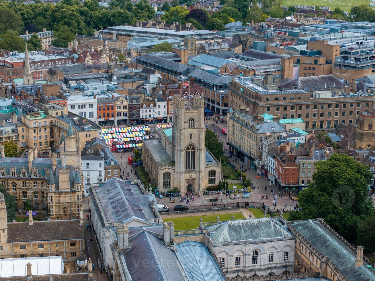 Aerial view of the old town of Cambridge. Beautiful Kings College Chapel in the center of Cambridge, Cambridgeshire, England. photo