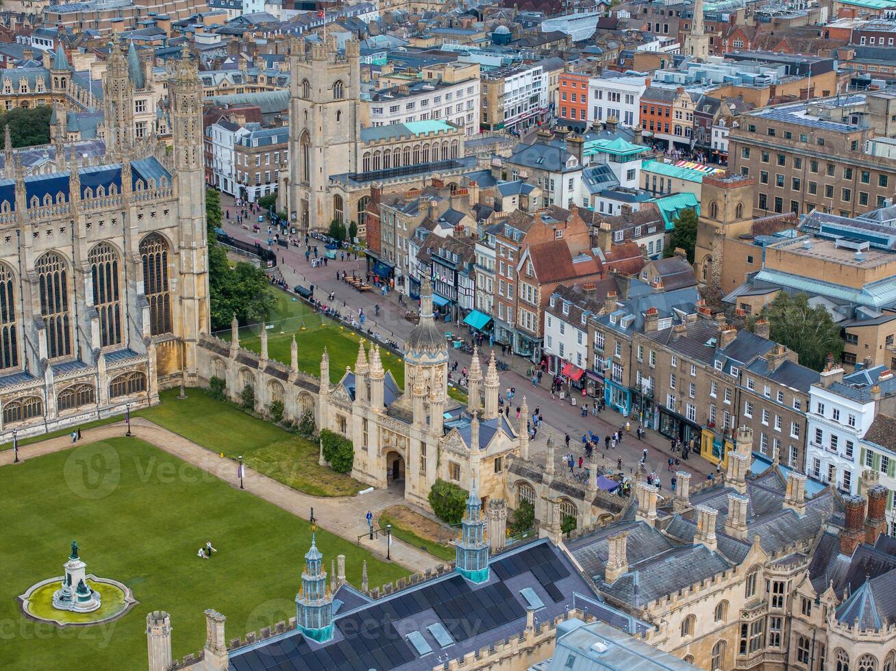 Aerial view of the old town of Cambridge. Beautiful Kings College Chapel in the center of Cambridge, Cambridgeshire, England. photo