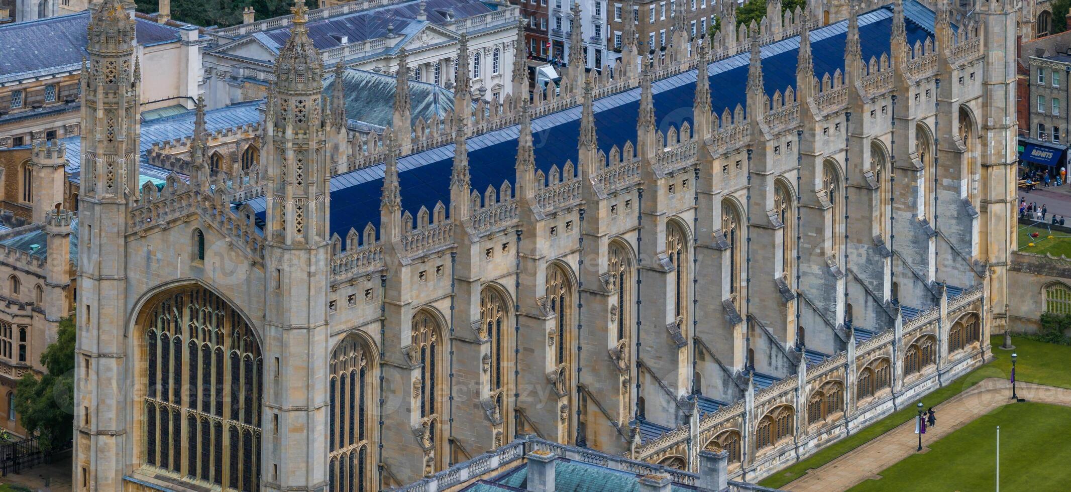Aerial view of the old town of Cambridge. Beautiful Kings College Chapel in the center of Cambridge, Cambridgeshire, England. photo