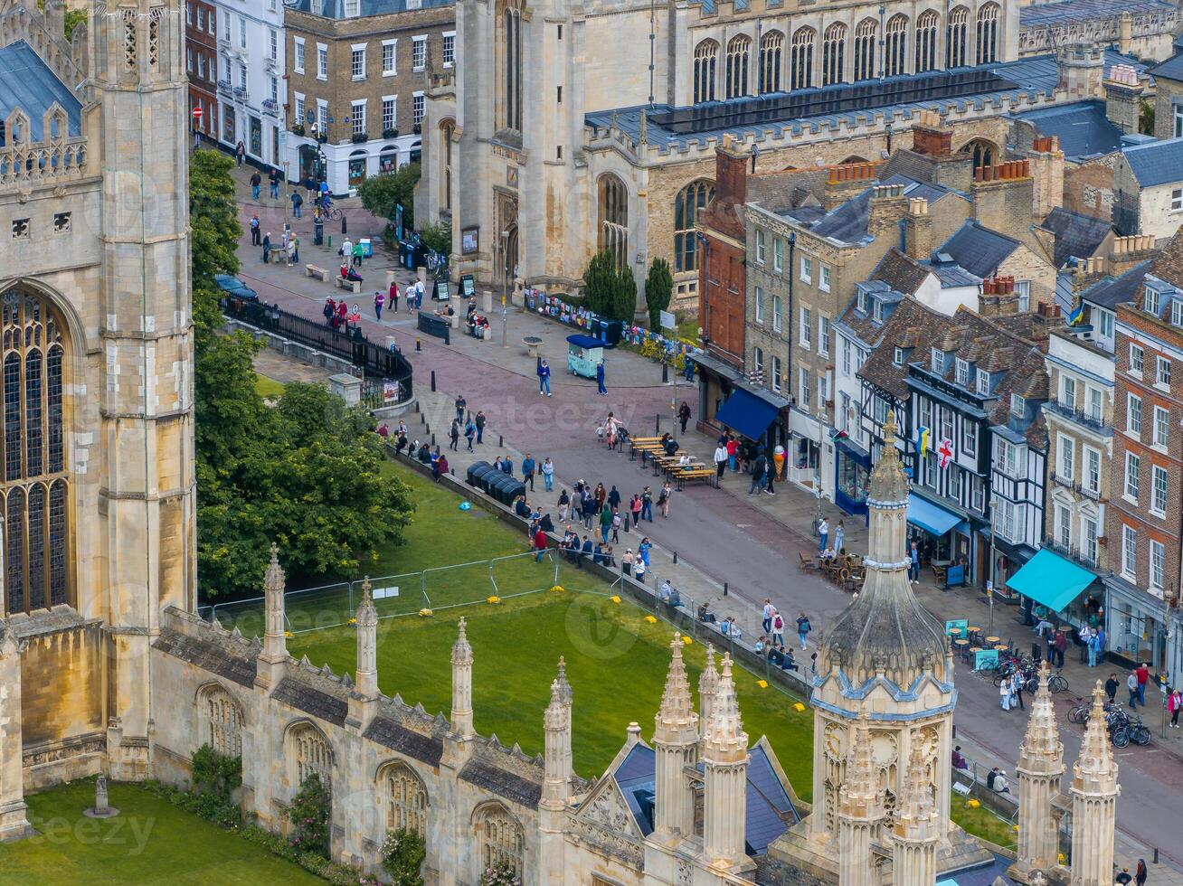 Aerial view of the old town of Cambridge. Beautiful Kings College Chapel in the center of Cambridge, Cambridgeshire, England. photo
