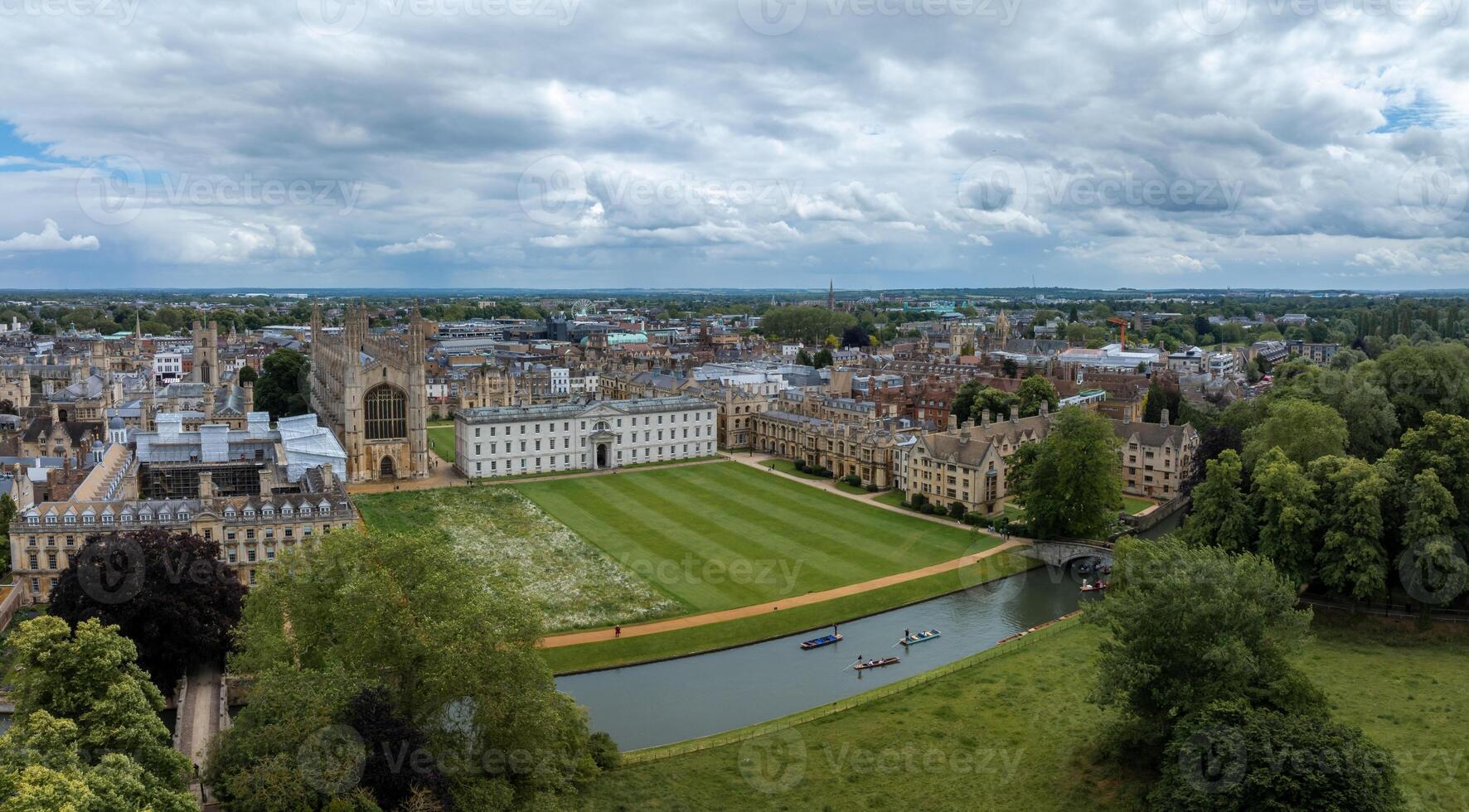 Aerial view of the old town of Cambridge. Beautiful Kings College Chapel in the center of Cambridge, Cambridgeshire, England. photo